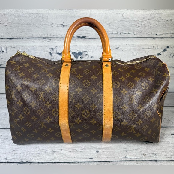 Louis Vuitton Keepall 45 brown monogram canvas leather travel duffle bag - Picture 2 of 12